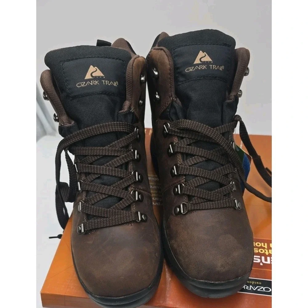 Ozark Trail Bandy II Men's Hiking Boots 9.5 W Dark Brown Leather Waterproof
